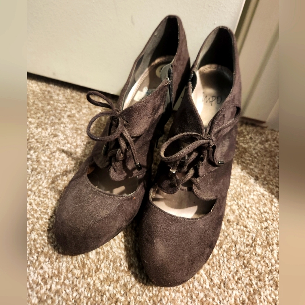 Impo Brown Lace Up Heels Booties Size 9.5